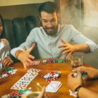 Casino chips and cards laid out on a table